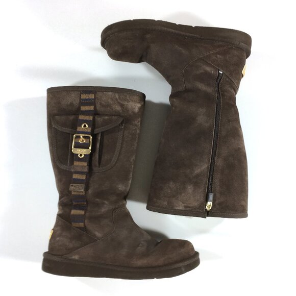 UGG Retro Cargo Winter Snow Boots Womens Size 8 Brown Sheepskin Side Zip 1895 - Picture 2 of 10